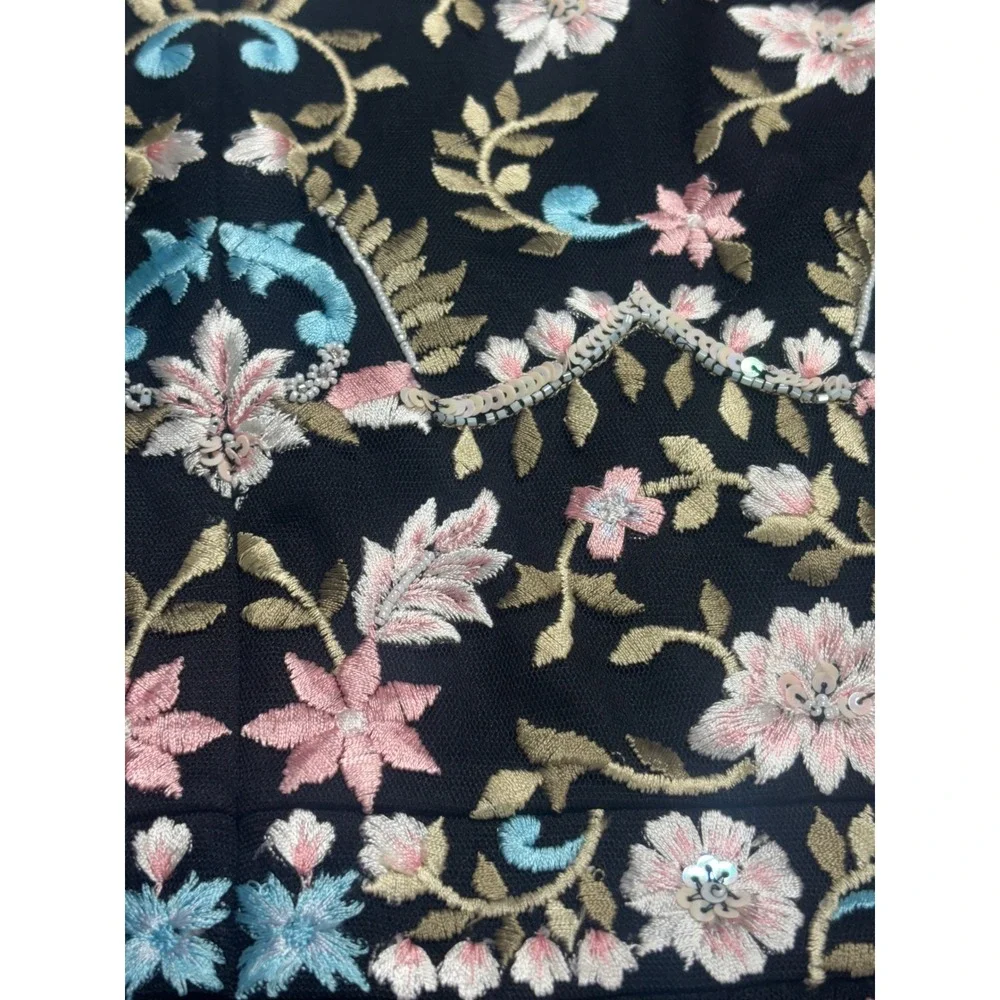 Mac‎ Duggal 35111 Black Floral Embroidered Mesh Maxi Gown Dress Size 8 NEW